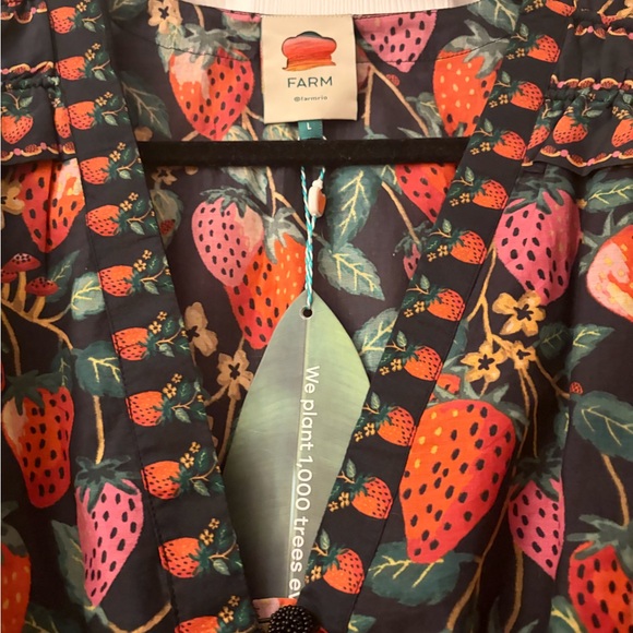 NWT Farm Rio Lady Strawberry Blouse with peplum hem. 100% cotton. Size L - Picture 6 of 13